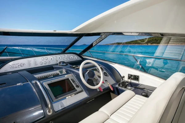 Sarnico 65 helm station and luxury dashboard in Porto Cervo, Costa Smeralda, Sardinia